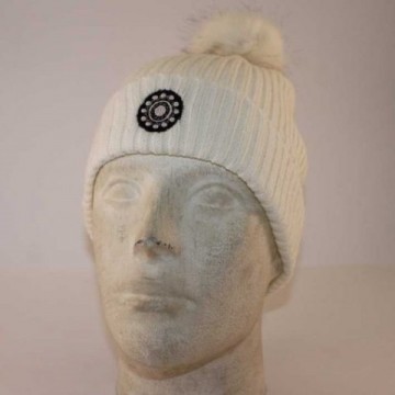 Dames muts Zeeuwse knoop wit + bont pompon