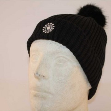 Dames muts Zeeuwse knoop zwart + bont pompon