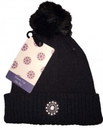 Dames muts Zeeuwse knoop zwart + bont pompon